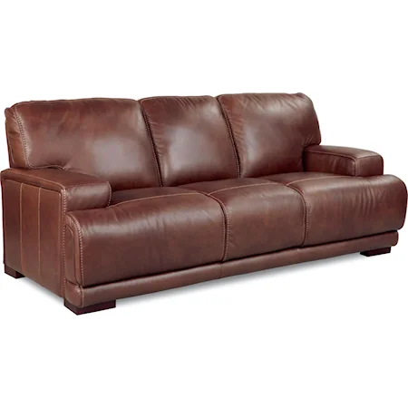 Casual Leather Sofa with Wide Curved Waterfall Seats and Track Arms